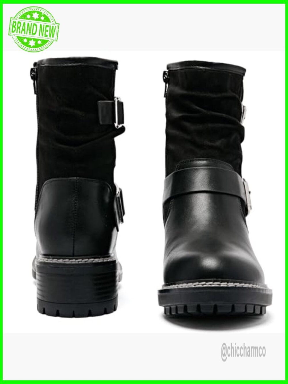 Ankle Boots Women Combat Booties Low Heel Round Toe Side Zip - Picture 6 of 7